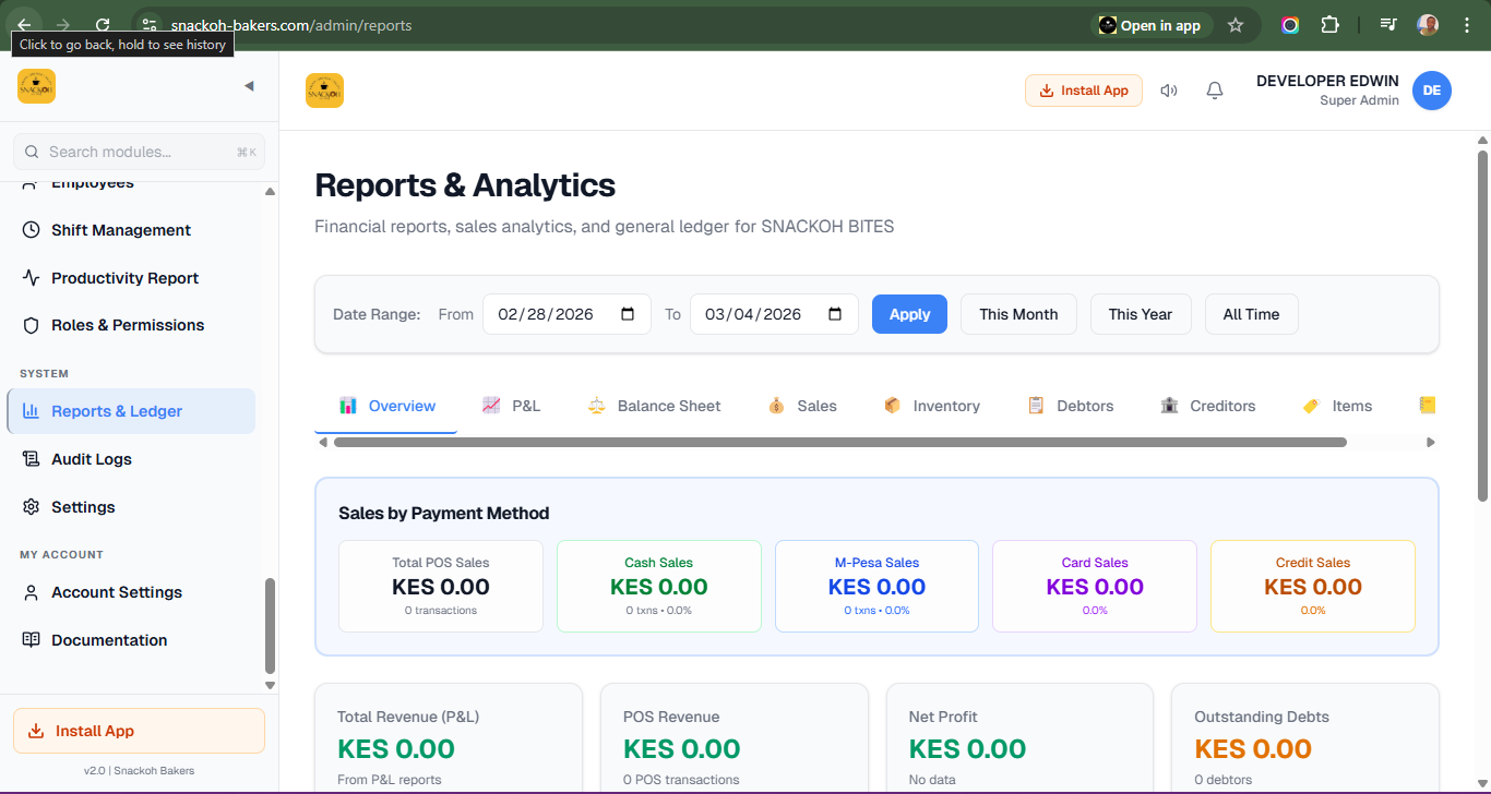 Custom ERP Development for Snackoh Bakers | OnePlusAfrica Tech